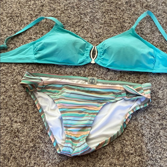 Lands' End Other - Lands' End Aqua and Striped Bikini Set